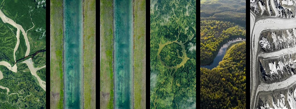 Aerial view of the Amazon rainforest and a winding river.